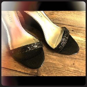 Glitter Black Dress Wedge Sandal Never Worn!!